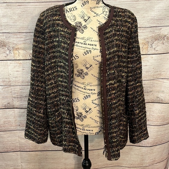 Lafayette 148 Blazer Tweed Front Zipper Brown Size 16 - Picture 7 of 12